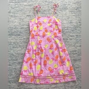 Lilly Pulitzer Vintage Dress Sz 4 Pink Yellow Fruits 100% Cotton Mini Tie Strap